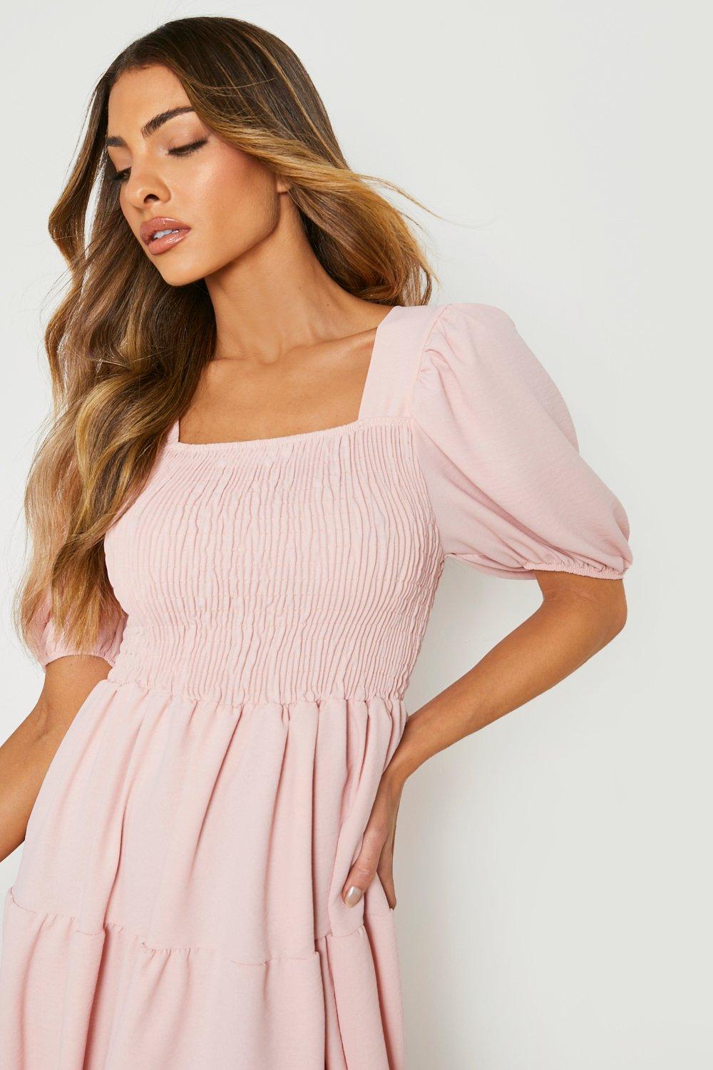 Hot pink store puff sleeve dress